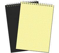 Engrowtic 2 Pack Graph Paper Spiral Notepad A5 Top Wirebound Notepad Grid Notebook Steno Pads Memo Notebook Grid Paper 140 Pages for Writing Sketching Drawing Office Supplies (Black (internal Yellow))