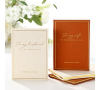 Engrowtic 2 Pcs Premium Wedding Vow Books His and Her Husband Wife Wedding Must Have Registry Ideas Canvas Linen Cover Gold Foil Lettering Lined Page Gift for Newly Engaged Couple(Brown-Beige)
