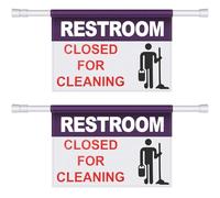 Engrowtic 2 Set Restroom Hanging Doorway Barricade Sign with Twist to Tighten Adjustable Pole 11.2'' x 18'' Bathroom Restroom Closed for Cleaning Safety Signs Kit for Restrict Access