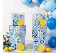 Engrowtic 6 Pcs Large Amalfi Coast Party Decoration Boxes, 12" Cardboard Boxes with Capri Lemon Cards, Table Centerpieces for Birthday, Baby Shower, Wedding Summer Party Decor