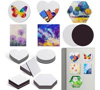 Engrowtic 60 Pcs Mini Magnetic Canvas Panel Boards Magnetic Painting Canvas Panel Various Size for Painting Fridge Locker Art Crafts DIY(Multi Shape)