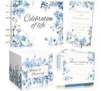 Engrowtic 64 Pcs Wood Cardinal Funeral Guest Book Set Celebration of Life for Memorial Service in Loving Memory 60 Share a Memory Card Card Box Table Sign and Pen for Memorial Service (Blue,Flower)