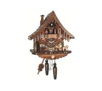 Engstler Quartz Cuckoo Clock Black Forest house with moving beer drinker and mill wheel, with music EN 471 QMT