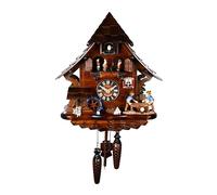 Engstler Quartz Cuckoo Clock Black Forest house with moving sawyer couple and mill wheel, with music EN 4927 QMT
