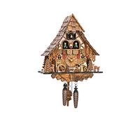 Engstler Quartz Cuckoo Clock Black Forest House with Moving Wood Chopper and Mill Wheel, with Music EN 4661 QMT