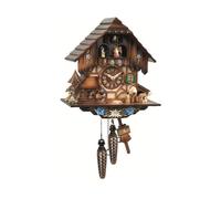 Engstler Quartz Cuckoo Clock with Musik Black Forest house with moving wood chopper and mill wheel EN 463 QMT