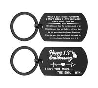 ENGZHI 13th Anniversary Keyring Gifts for Him, I Love You More The End I Win, 13 Year Wedding Anniversary Husband Boyfriend