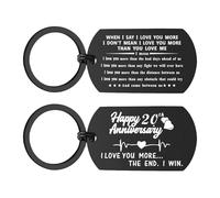 ENGZHI 20th Anniversary Keyring Gifts for Him, I Love You More The End I Win, 20 Year Wedding Anniversary Husband Boyfriend