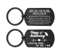 ENGZHI 9th Anniversary Keyring Gifts for Him, I Love You More The End I Win, 9 Year Wedding Anniversary Husband Boyfriend