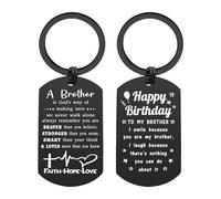 ENGZHI Brother Birthday Gifts - Happy Birthday Brother - Brother Keyring for Bday for Men, Metal Engraved