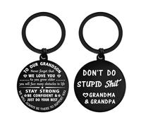 ENGZHI Our Grandson Gifts from Grandparents - Don't Do Stupid Love Grandma and Grandpa Keychain for Teen Boys Grandson Birthday Gift Ideas