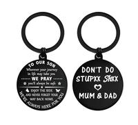 ENGZHI Our Son Gifts from Mum and Dad, Teen Boys Keyring from Parents, Dont Do Stupid Keychain for Fathers Day Graduation Christmas