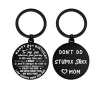 ENGZHI Stainless Steel Keychain, 21st Birthday Gift for Him from Mom, Black Key Chain for Men, Son 21st Birthday Decorations