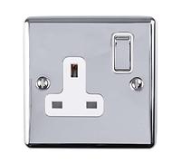 Enhance Decorative 1 Gang Socket Polished Chrome Finish with White Trim