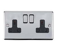 Enhance Decorative 2 Gang Socket Polished Chrome Finish With Black Trim