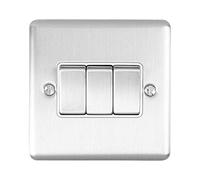 Enhance Decorative 3 Gang Switch Satin Stainless Finish with White Trim