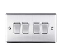 Enhance Decorative 4 Gang Switch Satin Stainless Finish with White Trim