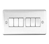 Enhance Decorative 6 Gang Switch Satin Stainless Finish with White Trim