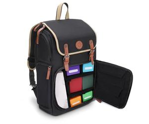 ENHANCE Designer Edition Trading Card Backpack - MTG Deck Bag with Card Binder Space, TCG Deck Box Storage, Playmat Holder - Compatible with Magic the Gathering, Pokemon, Lorcana (Canvas Look - Black)