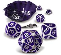 ENHANCE DnD Metal Dice Set - 7pc Polyhedral Dice with 2-in-1 Vegan Leather Dice Bag and Dice Tray, Solid Metal D&D Dice Set for Dungeons and Dragons, Pathfinder, more RPGs (Collector's Edition Purple)