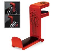 ENHANCE PC Gaming Headset Hook Holder Hanger Mount - Headphones Stand with Adjustable 360 Rotating Arm, Under Desk Clamp On Design, Universal Fit, Built in Cable Clip Organizer - Red