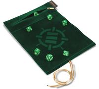 ENHANCE Roll on a Scroll Dice Rolling Mat & 7pc Acrylic Dice Set - Velvet Dice Case with Color-Coordinated 7pc Acrylic Dice, Dice Holder and Tray Compatible with DND and Other Tabletop Games - Green