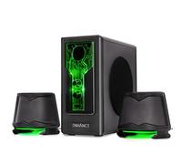 ENHANCE SB 2.1 Computer Speakers - Green LED Computer Gaming Speakers with Subwoofer, High Excursion Sound System, Volume and Bass Control, Compatible with Gaming PC, Desktop, Laptop