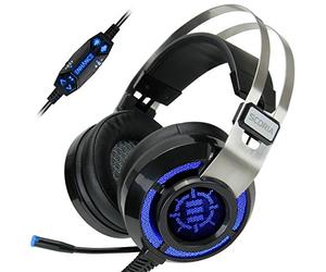 ENHANCE Scoria Gaming Headset for Computer and PS4 with USB 7.1 Surround Sound, Interactive Bass Vibration, Adjustable LED Lighting, In-Line Controls and Retractable Microphone - TeamSpeak Certified