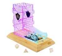 ENHANCE Tabletop LED Dice Tower with 7pc Dice Set for RPG Games - Clear Dice Set, LED Dice Roller with Bamboo Base and Castle Tower Design, Roll Up to 14 Standard Dice at Once - Great for Game Night