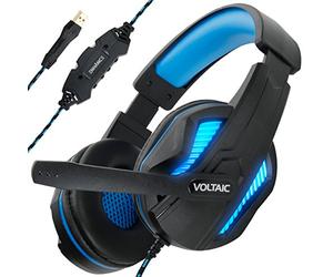ENHANCE USB Gaming Headset for Computer with 7.1 Surround Sound - Voltaic eSports Computer Headphones with Microphone, LED Light, In-Line Controls - Compatible with PS5, PS4, PC, Desktop, Laptop