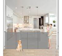 Enhanced 42” Extra Tall & 80” Wide Retractable Baby Gates with Rods to Prevent Crawling Through, Extra Tall Dog Gate for Large Openings Indoor Long Mesh Pet Gate for Stairs and Doorways, Gray