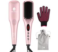 Enhanced Hair Straightener Heat Brush by MiroPure, 2-in-1 Ceramic Ionic Straightening Brush, Hot Comb with Anti-Scald Feature, Auto Temperature Lock &