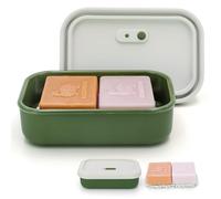 Enhanced Leak Proof Travel Soap Case, Silicone Soap Container, Travel Soap Dish with Draining Layer, Keep Soap Dry, Portable Travel Soap Container,Large capacity Silicone Soap Holder (Offwhite& Green)