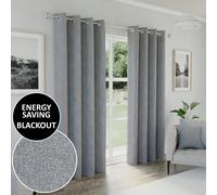 Enhanced Living Austin 100% Blackout Linen Look Eyelet Curtains 168x137cm Grey
