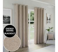 Enhanced Living Austin 100% Blackout Linen Look Eyelet Curtains 168x183cm Beige