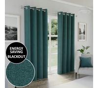 Enhanced Living 100% Blackout Curtains - Thermal/Energy Saving Linen Look Pair with Eyelets For Living Room & Bedrooms - Teal - 46" (117cm) Width x 72" (183cm) Drop