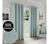 Enhanced Living 100% Blackout Curtains - Thermal/Energy Saving Linen Look Pair with Eyelets For Living Room & Bedrooms - Blue - 46" (117cm) Width x 72" (183cm) Drop