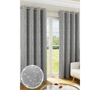 Enhanced Living Tivoli Floral Embroidery Grey Thermal Blackout Eyelet Curtains (Pair) - 46 X 72 Inch (117 X 183Cm)