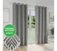 Enhanced Living Aspen Grey Chevron Pattern 90 X 90" (229X229Cm) Eyelet Thermal Noise Reducing Room Darkening Curtains (Pair)