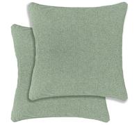 Enhanced Living Pair of Austin/Dallas Green Cushion Covers 43x43cm - Textured Linen Look with Piped Edge - Double-Sided, Zip Opening - Covers Only, No Inserts