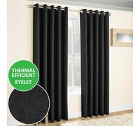 Enhanced Living Vogue Black Thermal Room Darkening Curtains Eyelet 168x137cm Black