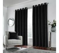 Luxury Enhanced Living Black Velvet, Supersoft, 100% Blackout, Thermal Pair Of Curtains With Eyelet Top - 46 X 72 Inch (117X183Cm)