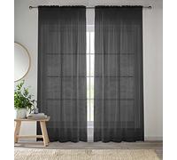 Enhanced Living Black Voile Curtains for Living Room Panel Pair - 57 Wide x 48 Drop - Plain Woven Slot Top Sheer Curtains (57"x48") 145x122cm