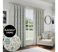 Enhanced Living Blue Floral, 100% Blackout, Thermal Pair Of Curtains With Tape Top Header - 65 X 90 Inch (165 X 229cm), Blue