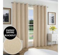 Enhanced Living Natural Herringbone Blackout Eyelet Thermal Curtains 168 x 137cm - Size: W 168 x D 137cm - Brown - Wilko
