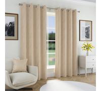 Enhanced Living Natural Herringbone Jacquard Blackout Eyelet Curtains - Bedroom & Living Room - 66" (168cm) Width x 72" (183cm) Drop