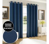 Enhanced Living Chester Navy 46 X 72 Inch (117X183Cm) Eyelet Thermal Noise Reducing Blackout Curtains (Pair)