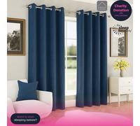 Enhanced Living Navy Herringbone Jacquard Blackout Eyelet Curtains - Bedroom & Living Room - 66" (168cm) Width x 72" (183cm) Drop