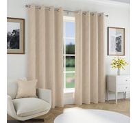 Enhanced Living Chester Premium Herringbone 2 Tone Natural Blackout Curtains - 90x90 inch (229x229cm) - Jacquard Heavyweight Eyelet Curtains for Living Room - 2 x Curtain Panels