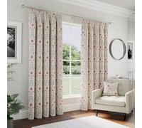 Enhanced Living Red Floral, 100% Blackout, Thermal Pair Of Curtains With Tape Top Header - 90 X 72 Inch (229 X 183cm), Red